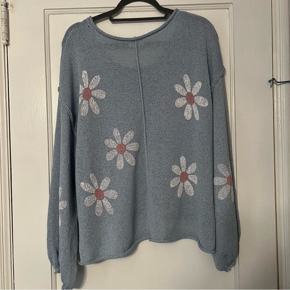 POL Blue Daisy Slouchy Sweater with Balloon Sleeves - Picture 5 of 8